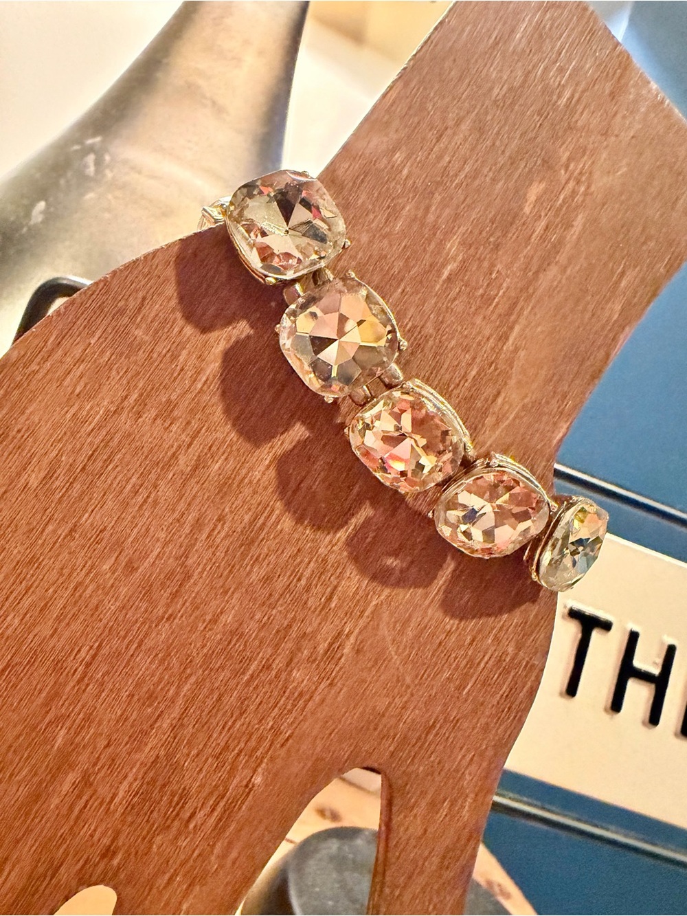 Champagne Rhinestone Gold Tone Statement Bracelet